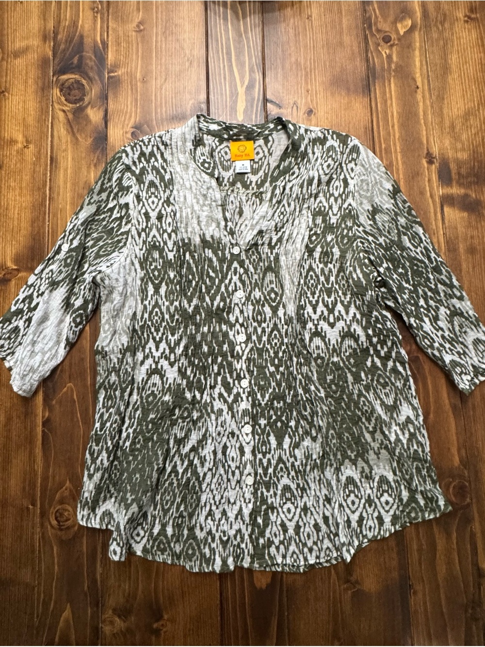 Ruby Rd. Olive and Cream Patterned Button-Front Shirt